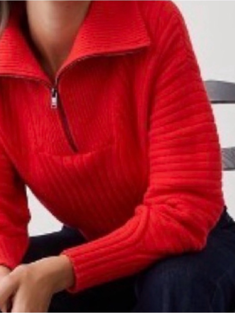 Banana Republic Red Ribbed Half-Zip Turtleneck Sweater